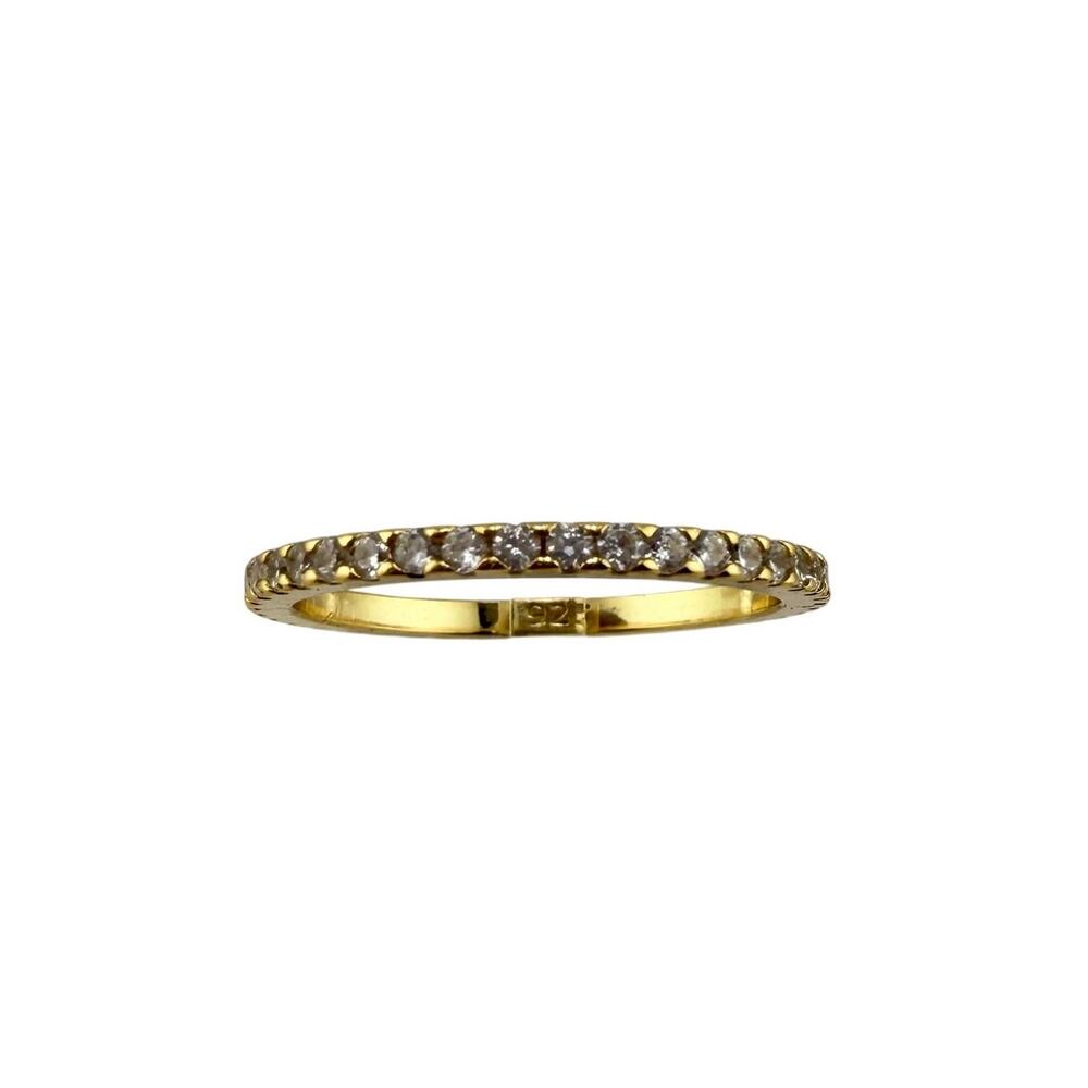 925 Sterling Silver Gold Wash Cubic Zirconia Pave Dainty Eternity Band Sz 6 Ring